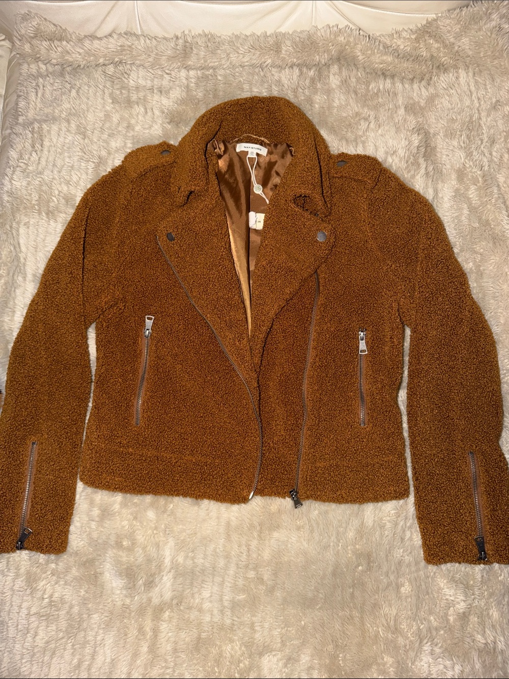 Max Studio Rust Brown Teddy Moto Jacket